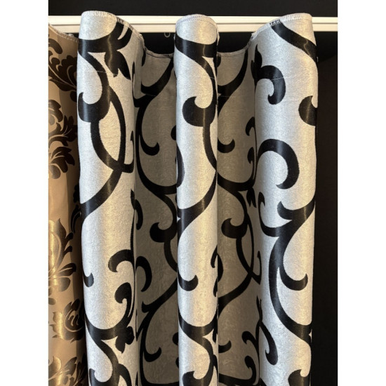 Jacquard Satijn Verduisterende Gordijnen – 2-Tone Design-zwart-grijs